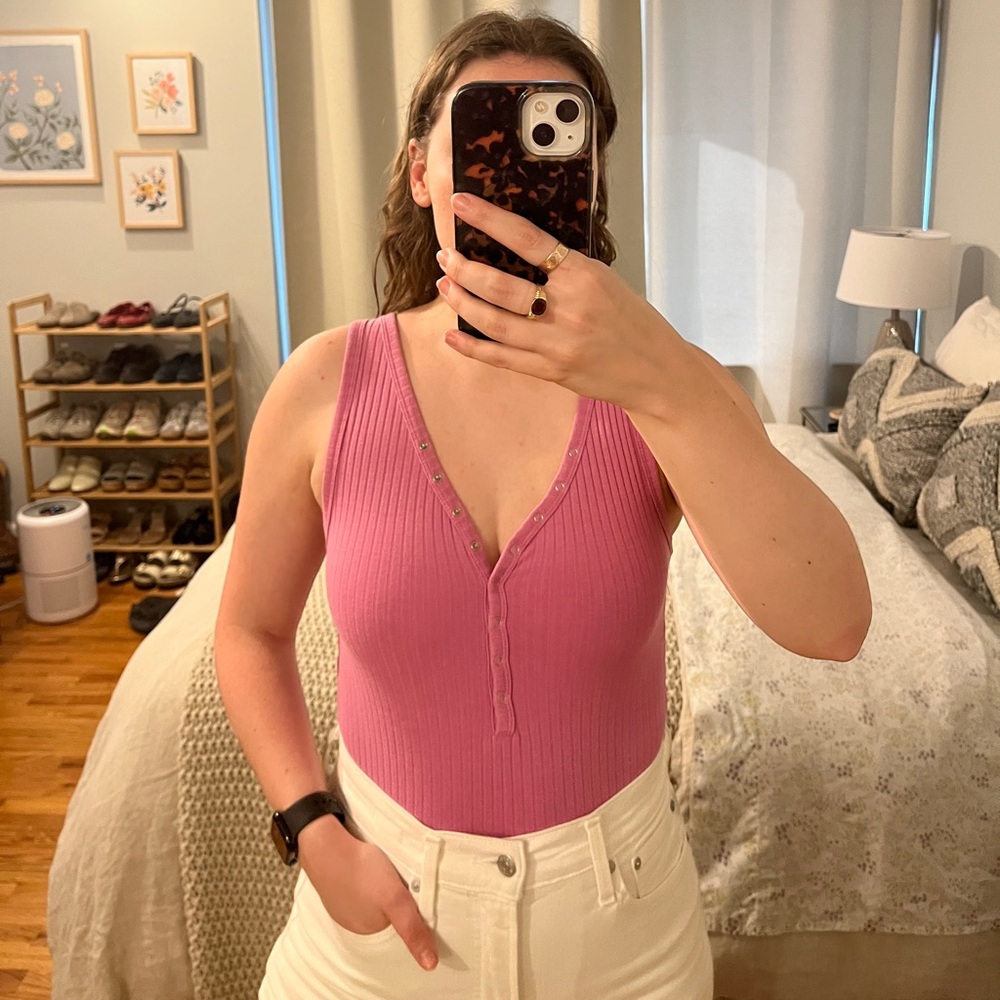 Zara Pink Ribbed Bodysuit